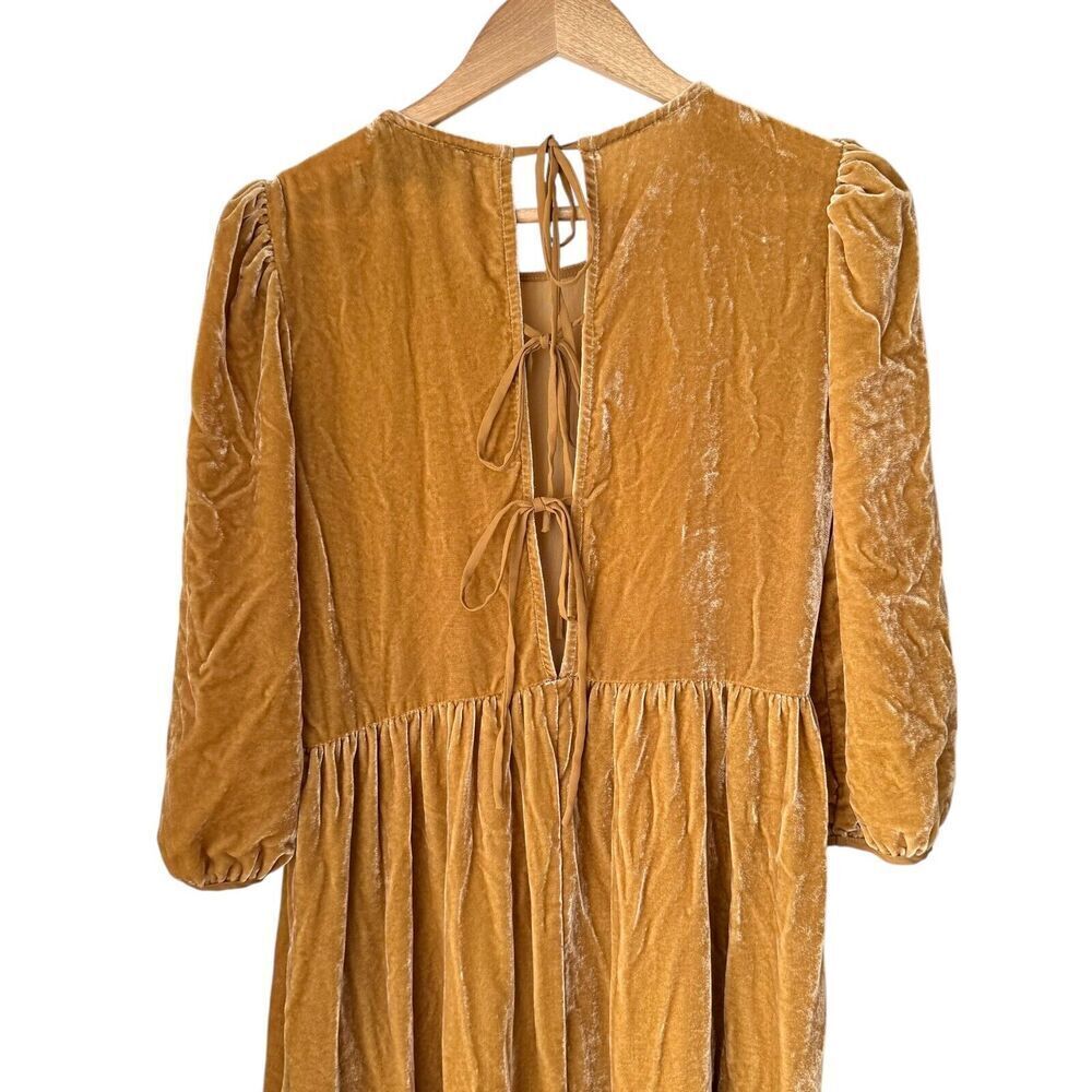 Charles Henry Dress Womens Extra Small Gold Velvet Tie-Back Midi Cottage Priaire - Picture 9 of 16